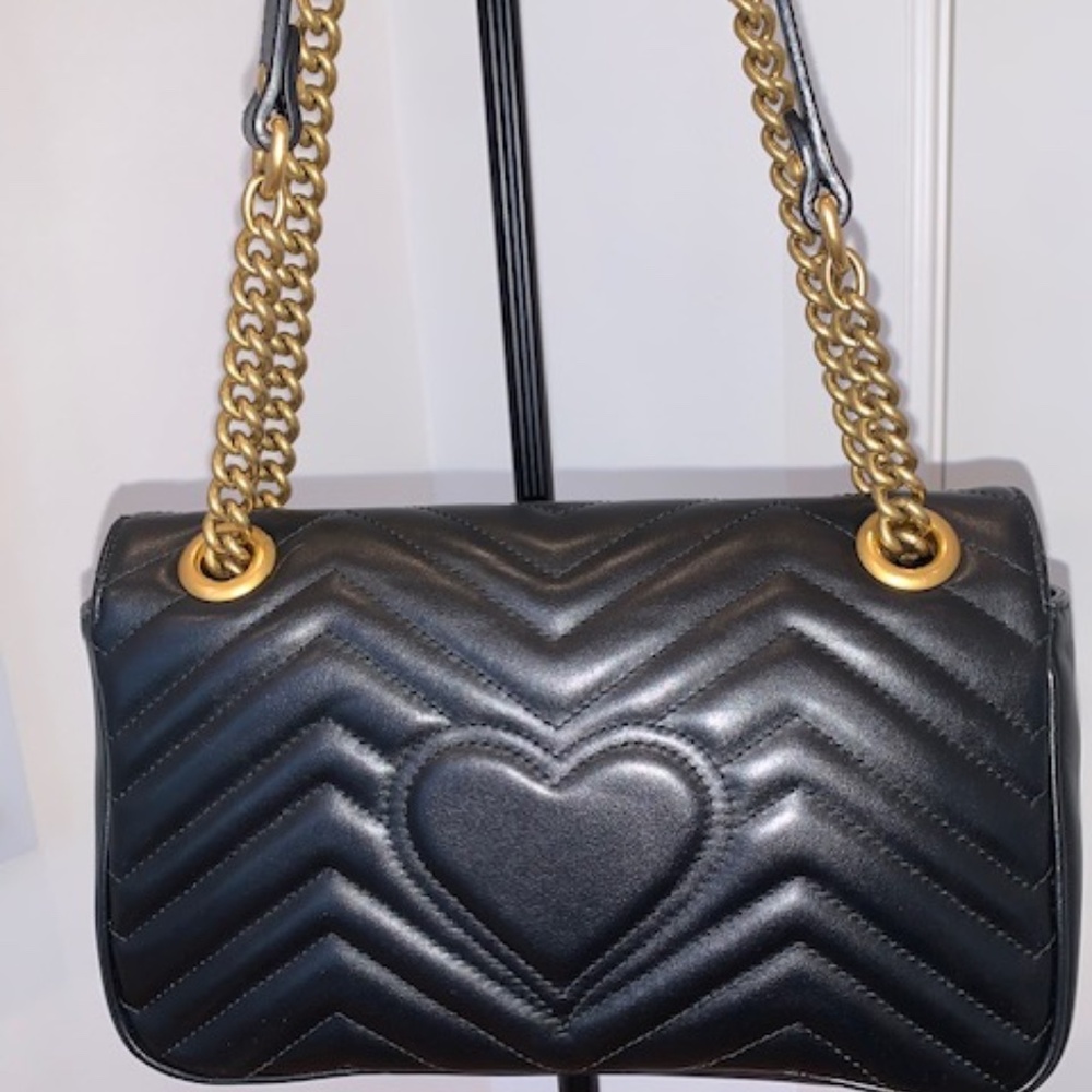 GUCCI  Calfskin Matelasse Small GG Marmont Shoulder Bag Black - Picture 9 of 10